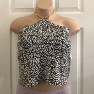 NWT Free Kisses Animal Print Halter Top with Gold Tone Adjustable Chain - XL
